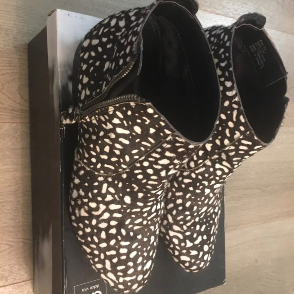 DV Black and White Dyed Calf Hair Ankle Booties